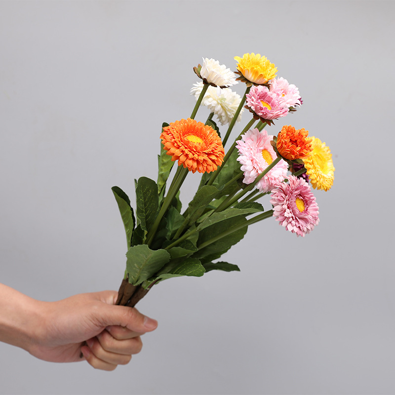 仿真金盏菊 单支3头菊花 小邹菊花束 跨境淘宝天猫仿真菊花花束