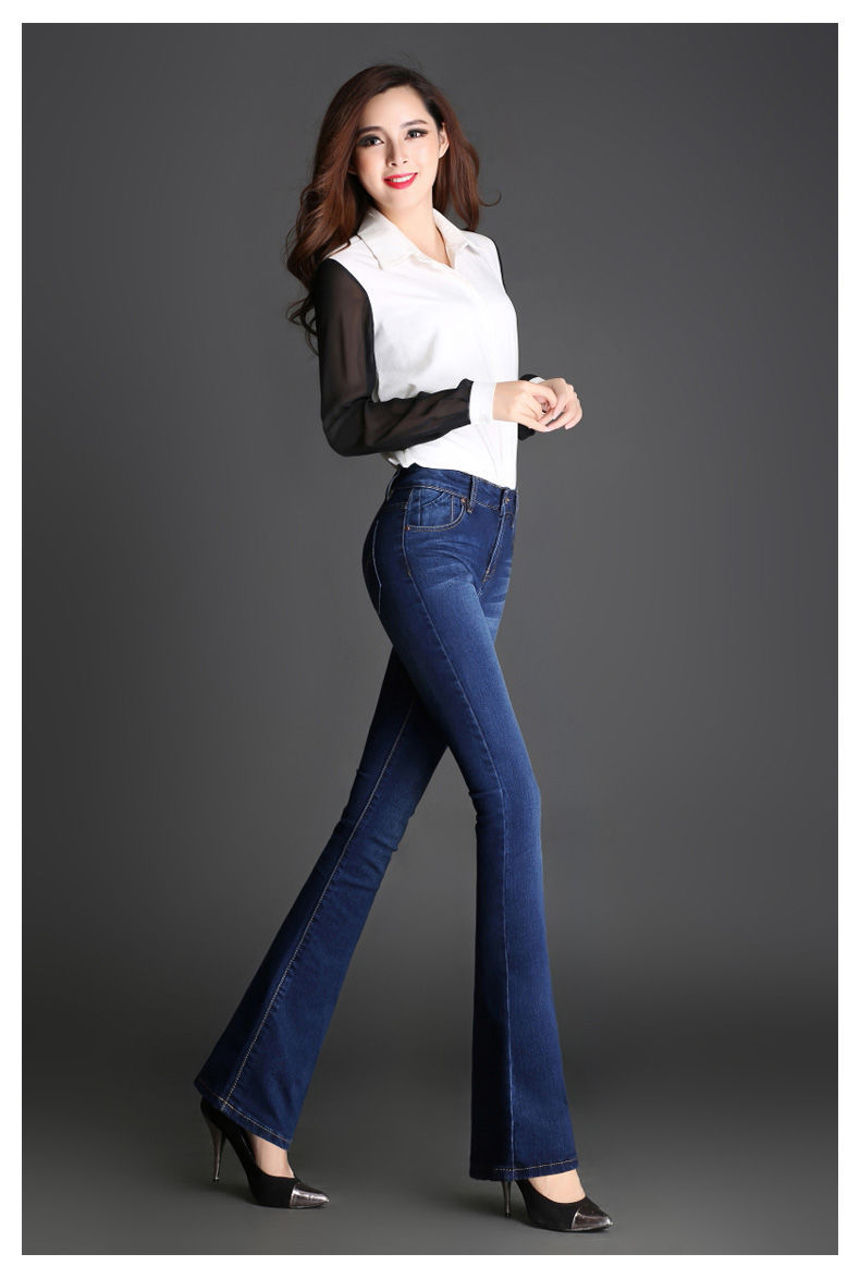 加绒微喇叭牛仔裤女长裤2020春秋新款高腰弹力直筒喇叭牛仔裤