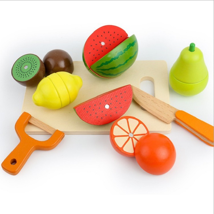 Wooden Children's Early Childhood Education Play House Toys Emulational Fruit Cutting 17 Game Vegetables Slicer Wholesale