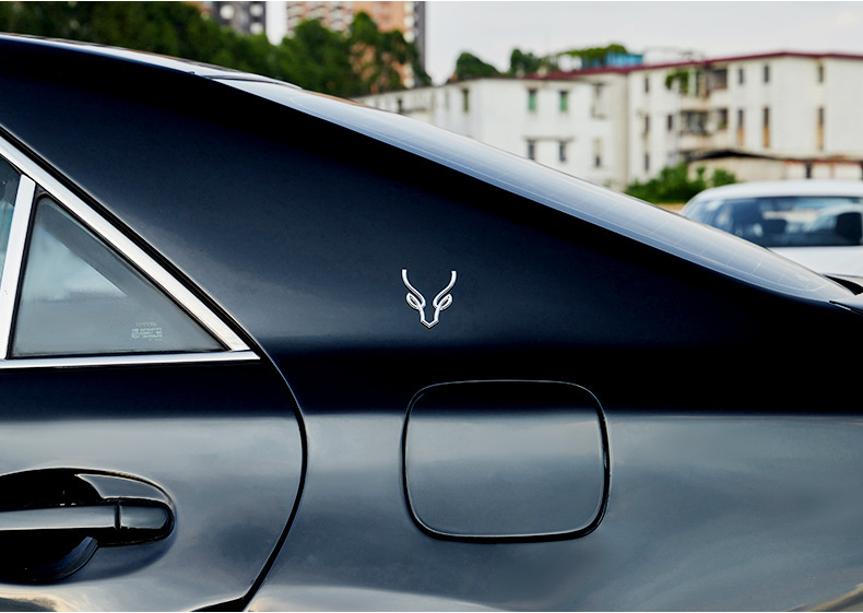 一路平安车贴抽象鹿头车标一鹿平安金属创意个性尾标装饰贴车尾标