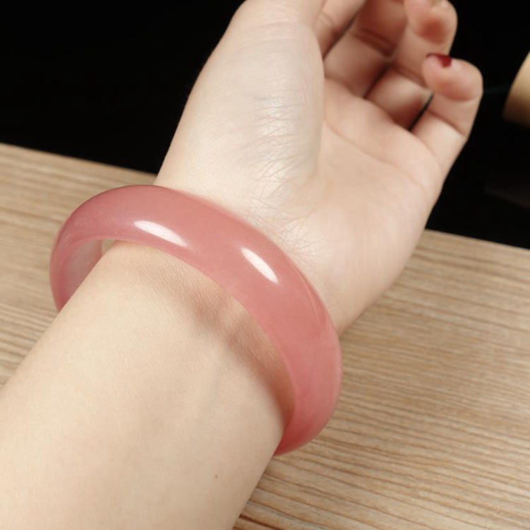 冰种西瓜红手镯粉色戈壁玉金丝玉手镯粉水晶送闺蜜女玉石玉器玉镯