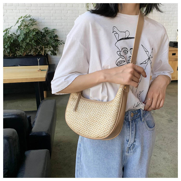 New Small Bag Women's 2020 Summer New Korean Style Shoulder Bag Online Influencer Fashion Broadband Straw Woven Underarm Bag