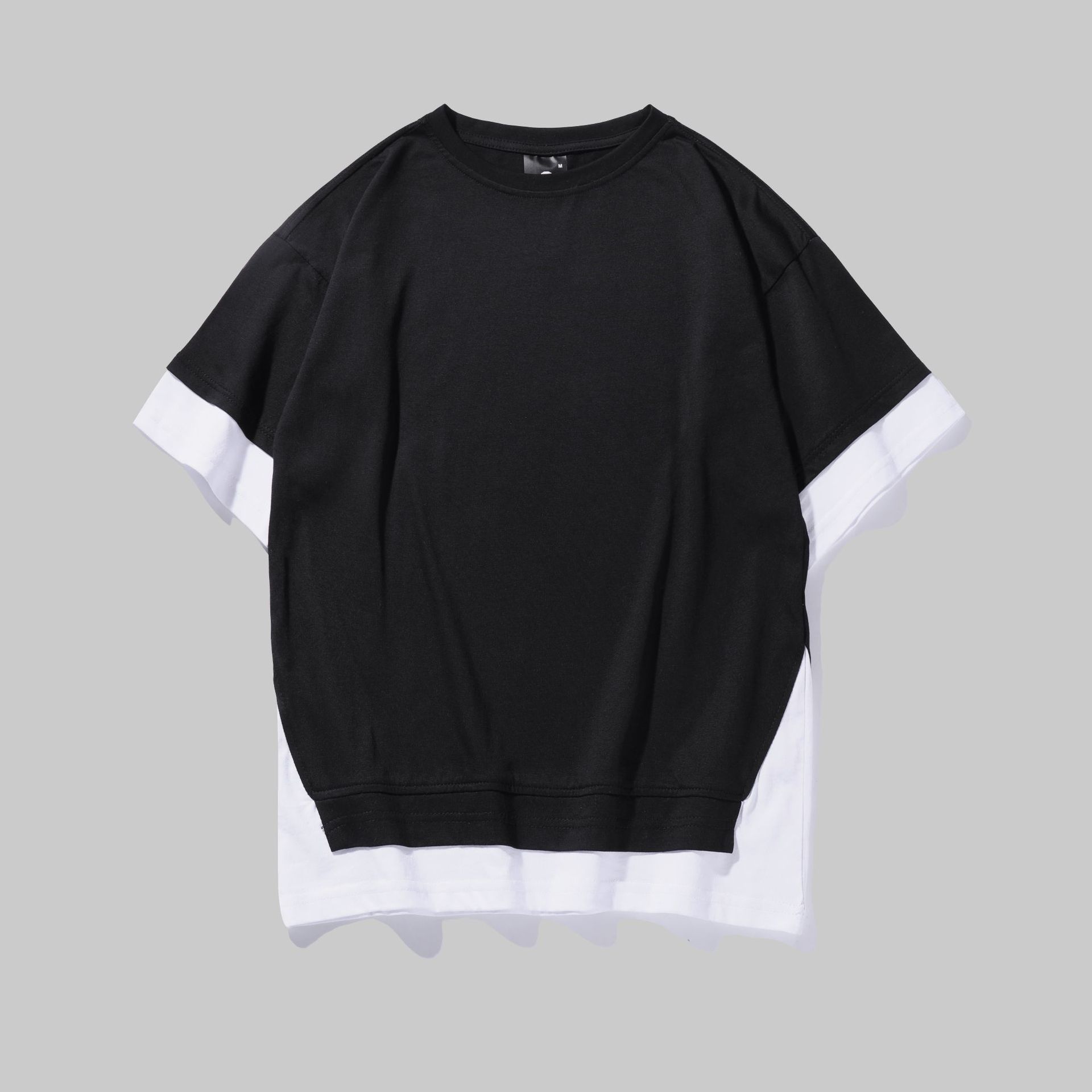 假两件纯棉t恤夏季新款短袖t恤男宽松潮牌假两件ins半袖休闲t