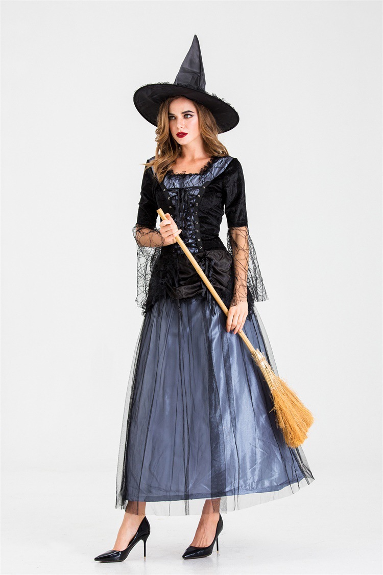 万圣节女巫魔法长袍 绿野仙踪西方女巫服装 大人万圣节日表演长裙