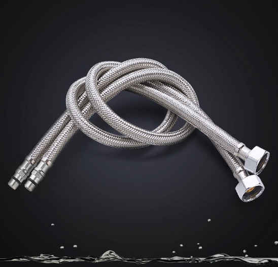 厂家直销马桶进水管304不锈钢软管冷热水器平头编织进水钢丝软管