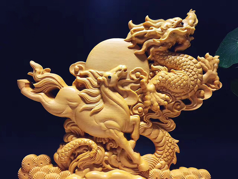 太行崖柏双面雕刻 龙马精神摆件事业腾飞家居摆件厂家自产自销