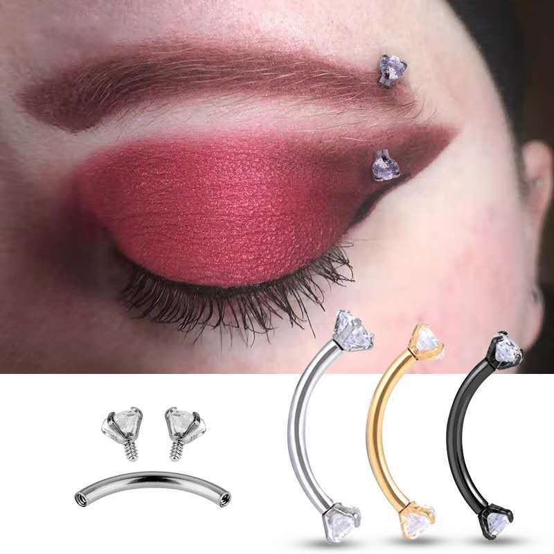 厂家直销欧美眉钉人体穿刺钛钢眉环双3mm五角星锆石个性弯杆饰品