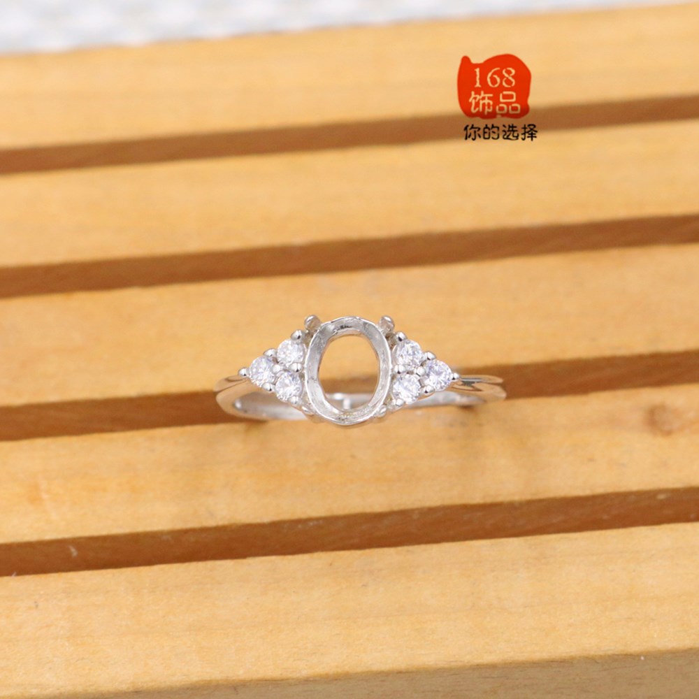 开口蛋形女戒托6*7mm新款 翡翠玉石银戒托 女式s925戒指空托