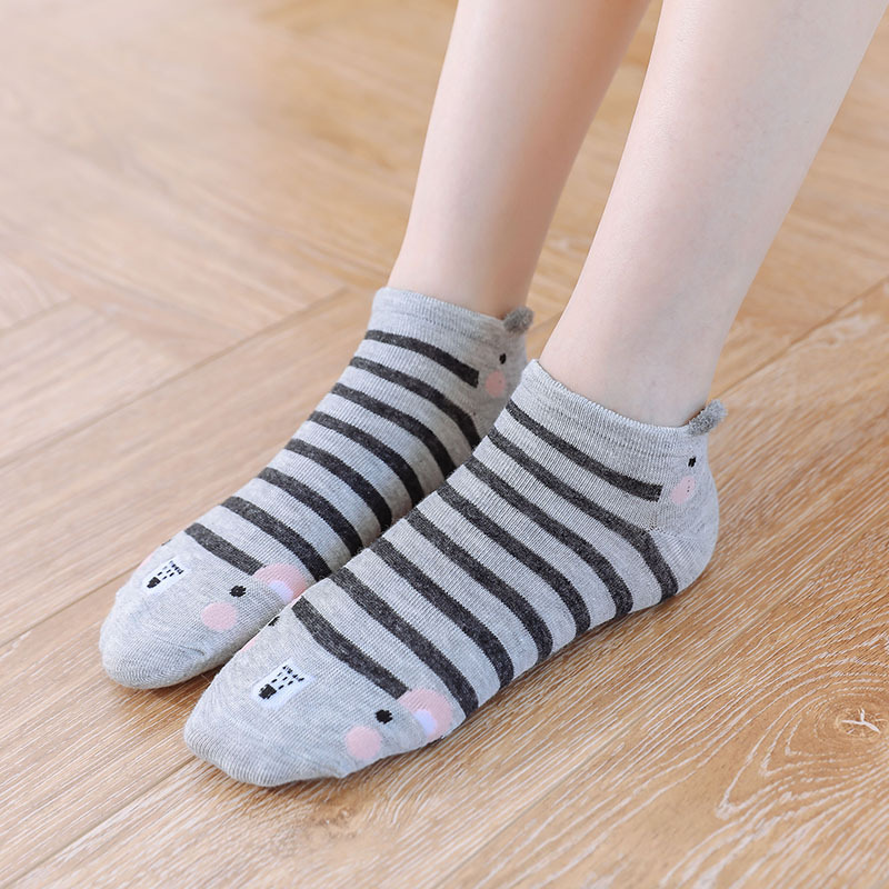 Spring and Summer Women's Cotton Socks Ankle Socks Cotton Socks Socks Cartoon Animal Plush Ear Style Socks for Women