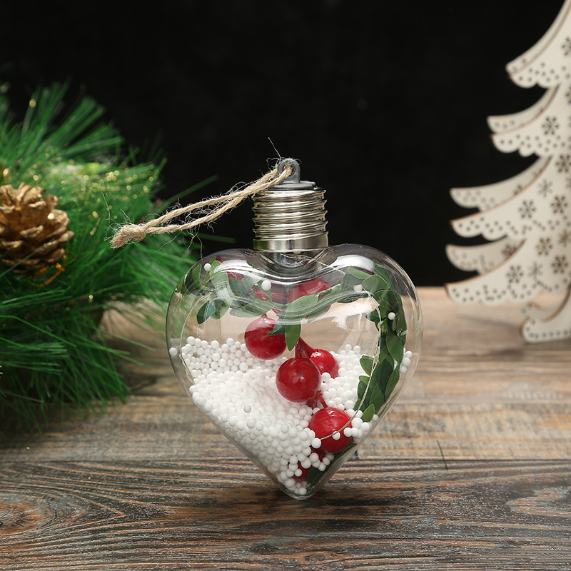 Transparent LED Light Christmas Heart-Shaped Bottle Ornaments Creative DIY Birthday Party Supplies Christmas Tree Ornaments Wholesale