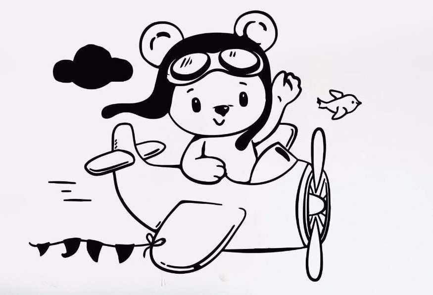 小熊飞机一代精雕可移除个性墙书房客厅卧室沙发背景墙定制 a8853