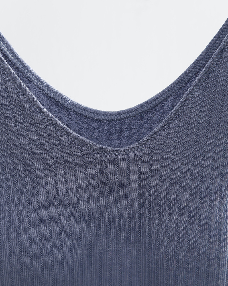 秋冬加厚保暖背心 毛圈款 带罩杯修身款内搭打底衫无袖 纯色棉质