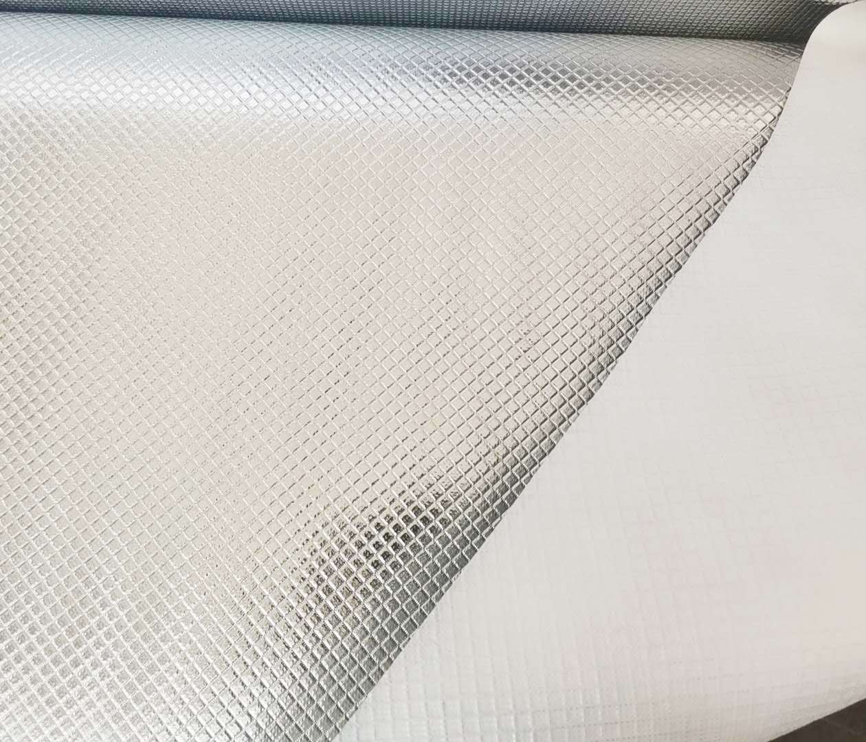 无纺布铝膜 箱包冰包铝膜保温隔热pvc压花铝膜 eva铝膜反光布铝膜