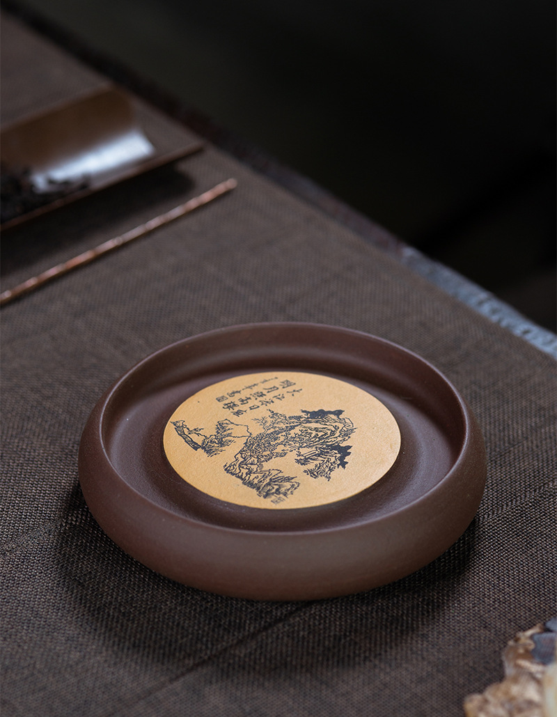 厂家紫砂壶承壶垫山水陶刻双色泥绘干炮盘挂件摆件茶具套装