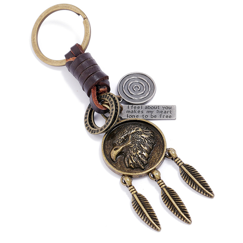 Simple Eagle Pendant Retro Personality Motorcycle Car Cattle-Leather Key Ring Creative Male Pendant Handmade Woven Accessories