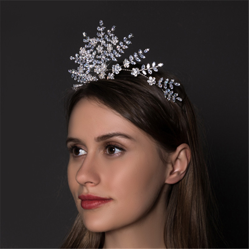 欧美新款大牌奢华花型水晶发箍 复杂微镶爪链闪亮头饰发冠女crown