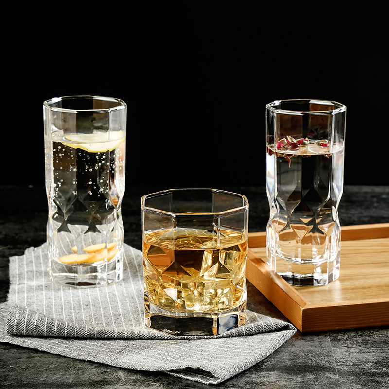 乐美雅多边形直身水杯 通透简约玻璃水杯家用餐厅生活用品批发