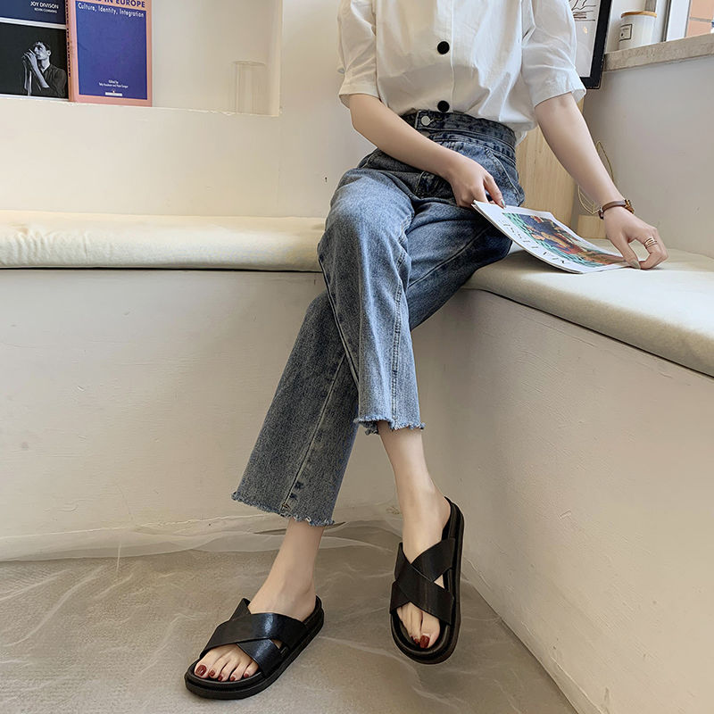 New Slippers Women's Summer Cross Sandals Platform Harajuku Students Casual Outdoor Beach Slippers