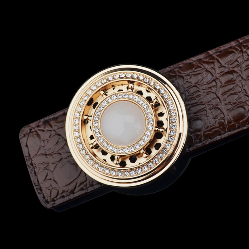玛瑙宝石皮带二层皮自动扣腰带金镶玉裤带鳄鱼纹玉石皮带批发