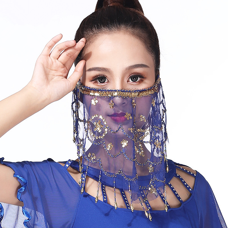 舞蹈表演面纱 亮片遮面纱巾 派对蒙面纱巾肚皮舞印度舞演出面纱