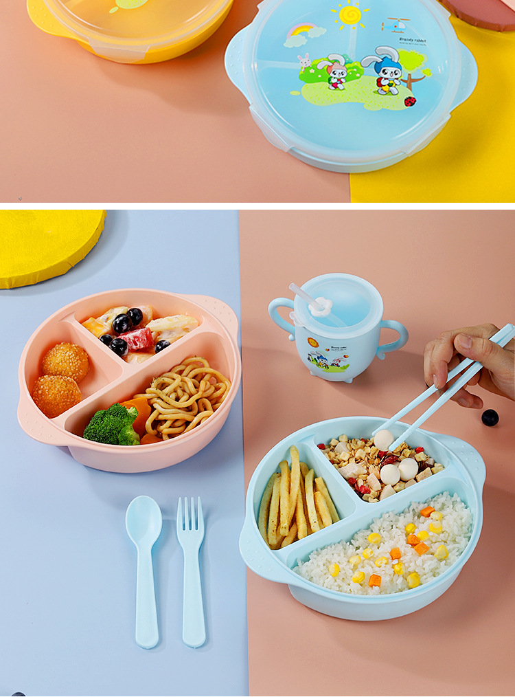 pin tu卡通儿童餐盒套装午饭便当盒刀叉分格餐盒密封保鲜收纳盒
