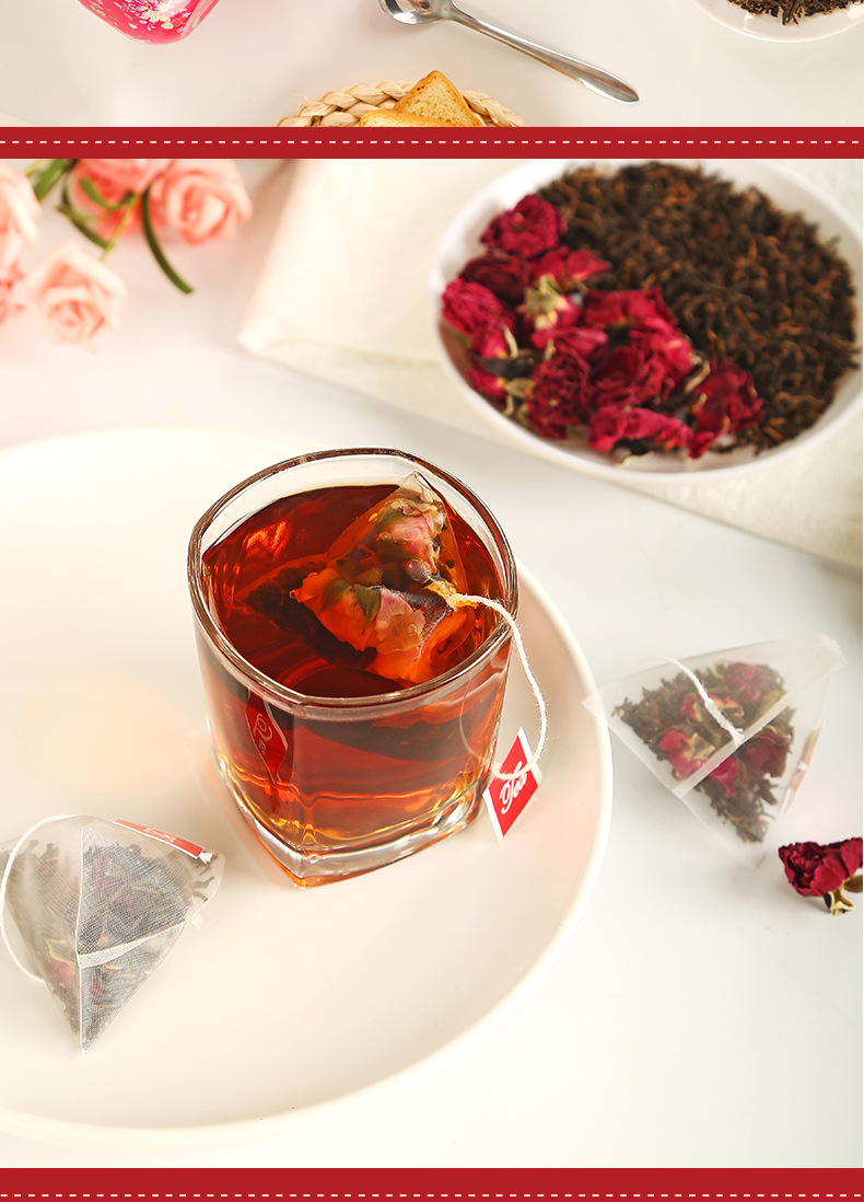 源头大厂玫瑰普洱花草茶三角包玫瑰花普洱花果茶45goem贴牌代工