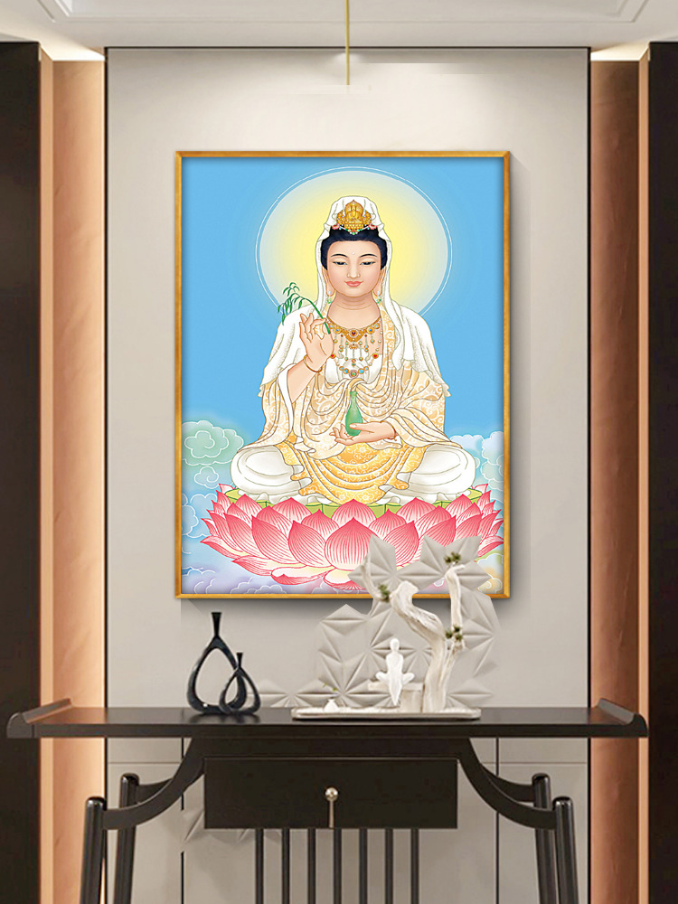 佛像挂画观世音菩萨画像供奉玄关柜上壁画送子观音佛堂装饰画镇宅