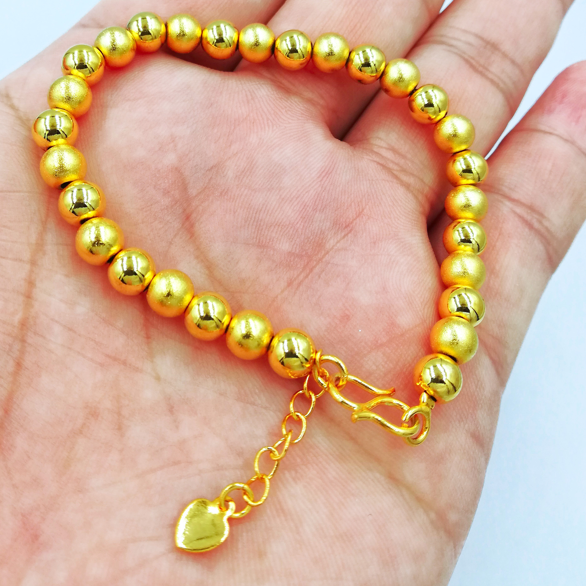 沙金圆珠手链实心光珠手链镀真金久不掉色仿黄金时尚越南沙金女