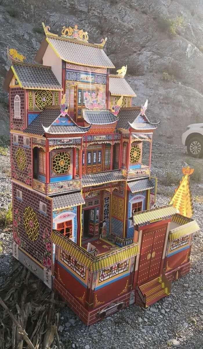 厂家直销殡葬用纸房子灵房灵屋折叠竹架房子子120带院子祭祖百日