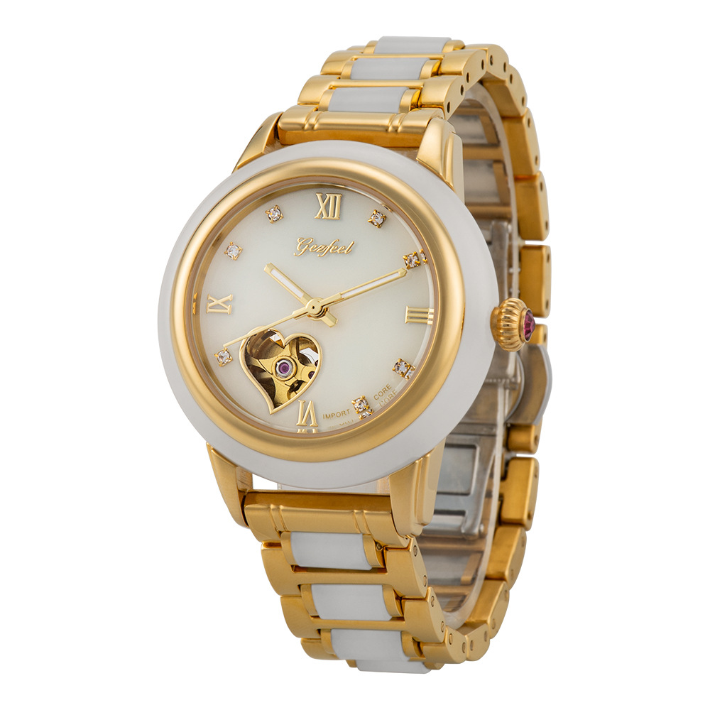 玉表工厂货源和田玉白玉镂空机械钢玉带手表男女款有证书一件代发