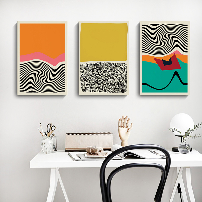 线条色块抽象莫兰迪色组合客厅餐厅组合装饰画北欧 酒店公寓挂画