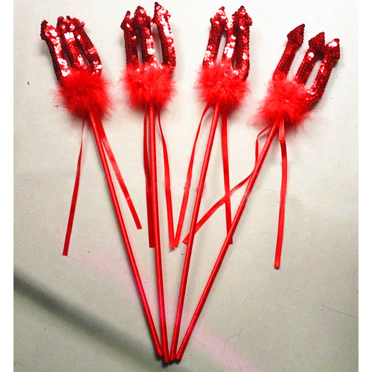 恶魔亮片三叉戟 万圣节道具 红色牛角叉 三角叉手持魔法叉 三尖叉