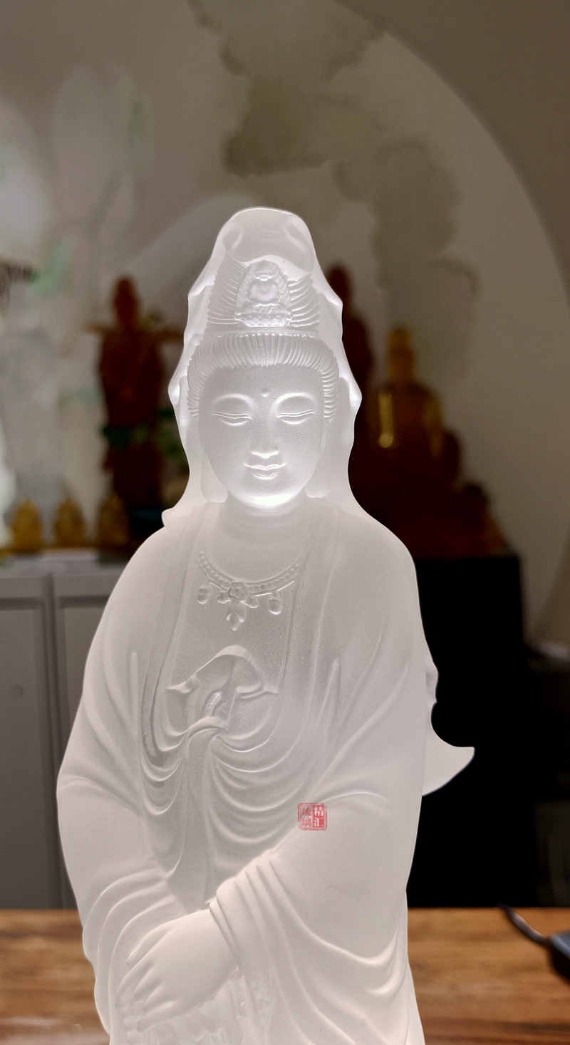 琉璃观音菩萨琉璃佛像可配发光底座寺庙佛堂莲花观音菩萨供奉摆件