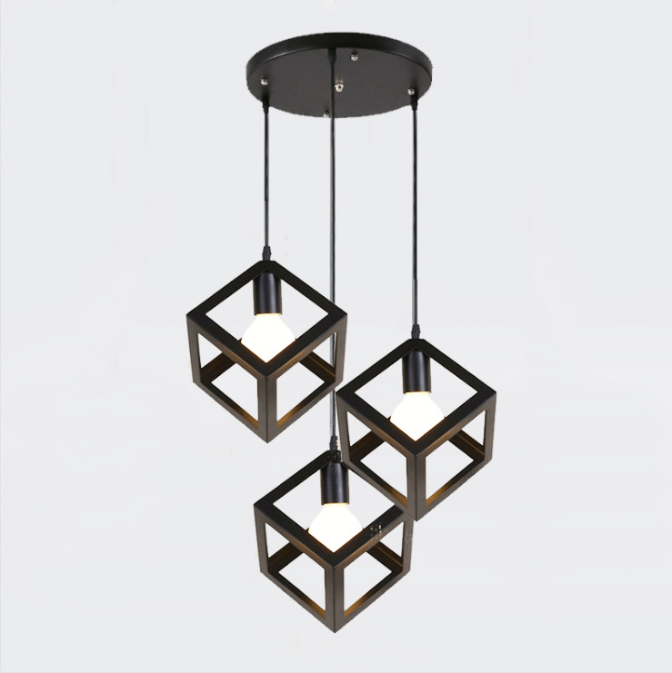 饰亨复古创意灯铁艺方形餐吊灯四方几何客厅灯工程酒吧别墅装饰灯