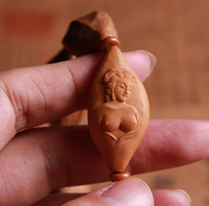 橄榄核雕手串美女倾国倾城纯手工男士大籽文玩橄榄核雕手链批发