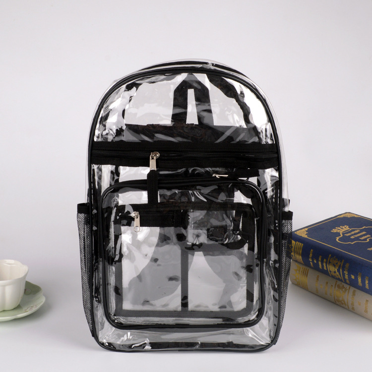 批发透明时尚双肩背包 简单pvc透明书包 可视内部pvc学生书包