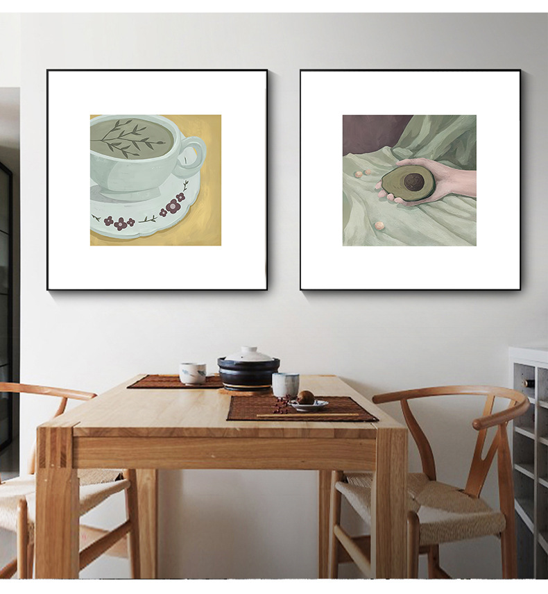 现代简约 北欧餐厅装饰画小清新饭厅挂画抹茶色客厅组合画壁画