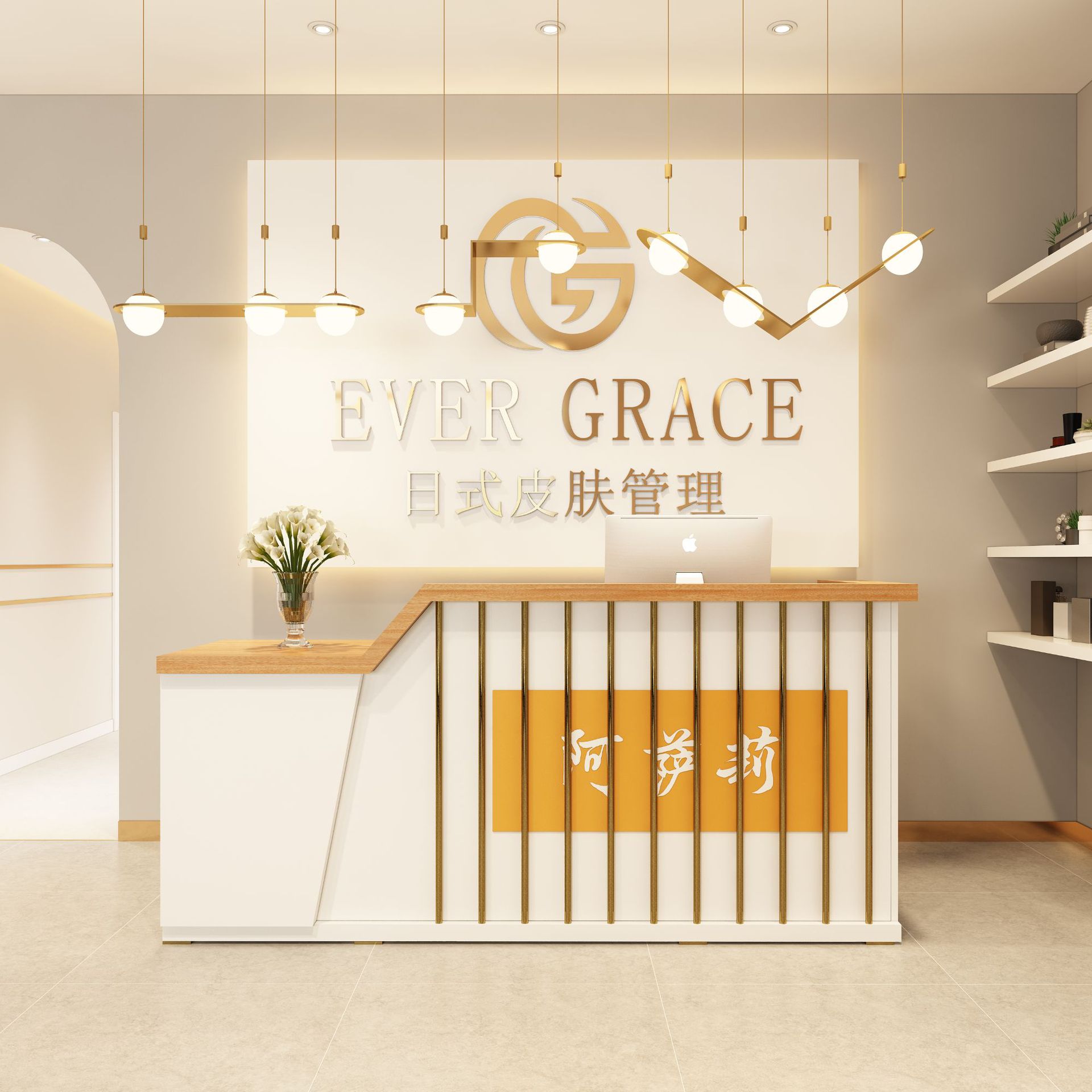 服装店实木收银台女装店柜台现代简约美甲店吧台桌美容院接待前台