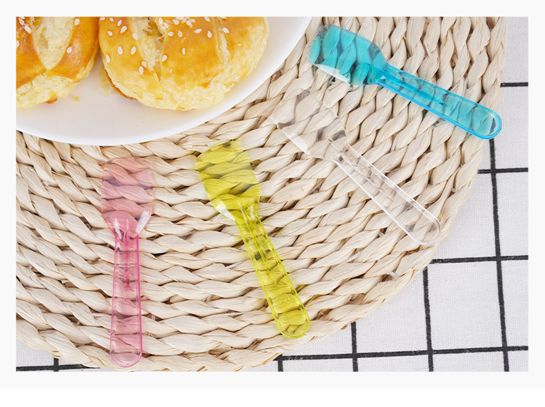 加厚 一次性勺子 果冻布丁勺 冰淇淋勺子 塑料透明饭勺5色可选