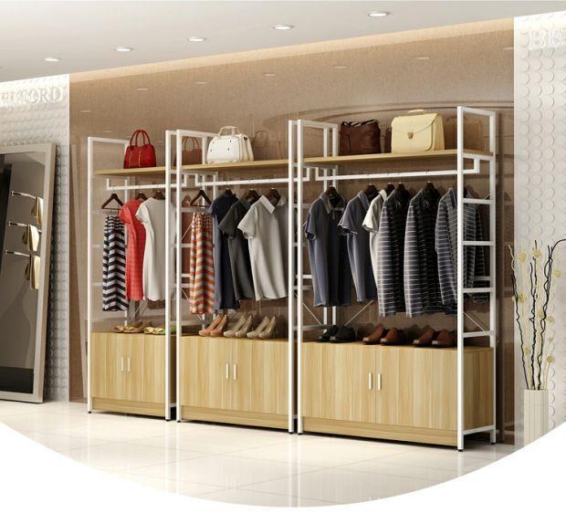 服装店展示架卧室铁艺双层展示柜落地式衣服架子挂衣架落地多功能