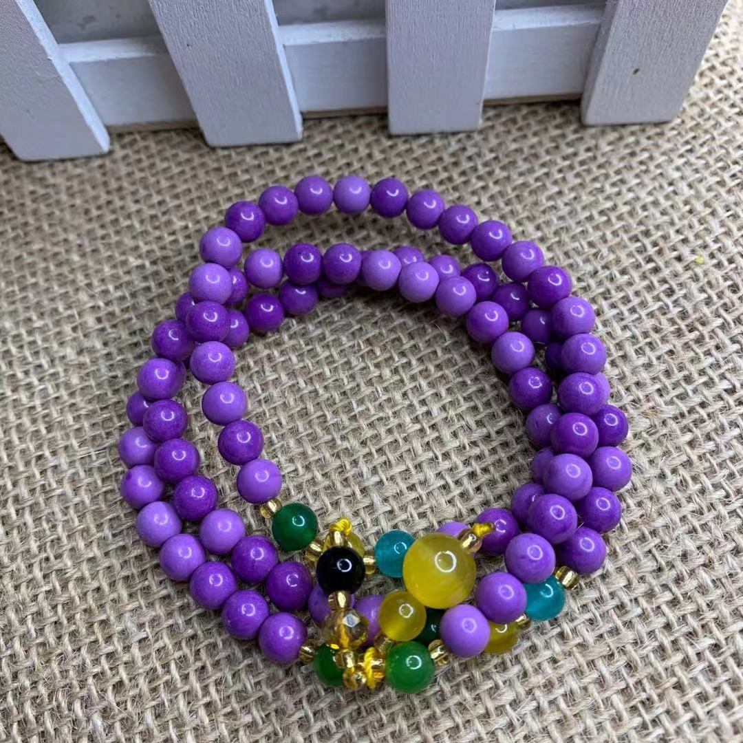 紫云母手串女款6mm三圈多宝玉石手链直播首饰彩宝厂家一手货源