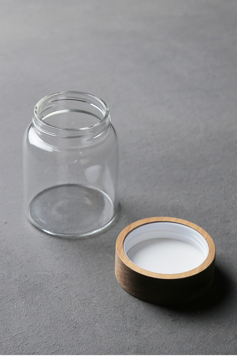 家用透明玻璃瓶茶叶罐密封罐木盖装花茶小号茶罐防潮储物普洱罐子