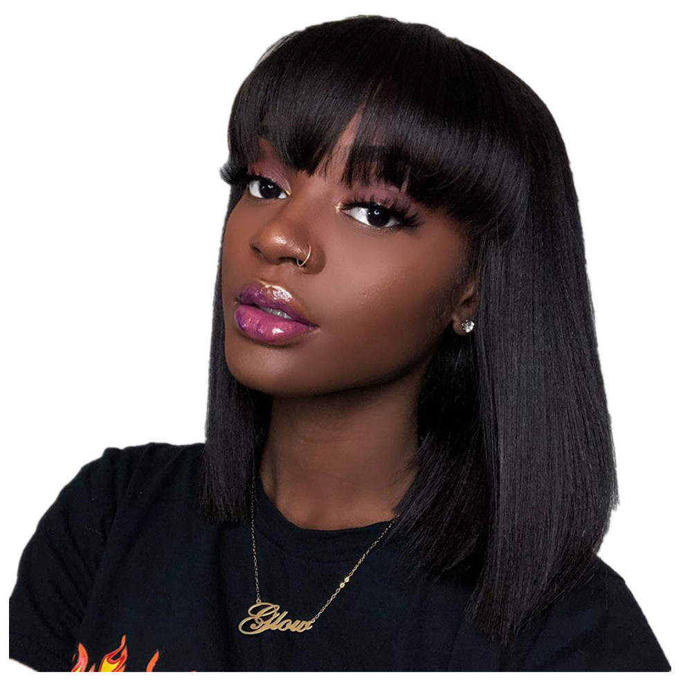 欧美假发跨境新款女士时尚齐刘海直短发头套中长款现货厂家批发