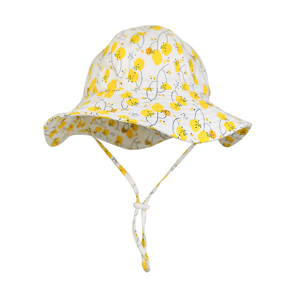 bin新款春夏儿童帽小清新印花宝宝帽棉质遮阳帽大檐女单儿童帽子