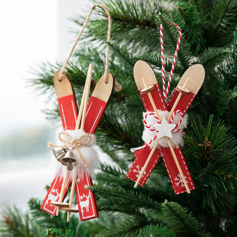 Hong Kong Heng New Christmas Decorations Nordic Red Wooden Sled Ornaments Christmas Tree Decorative Small Pendant Accessories