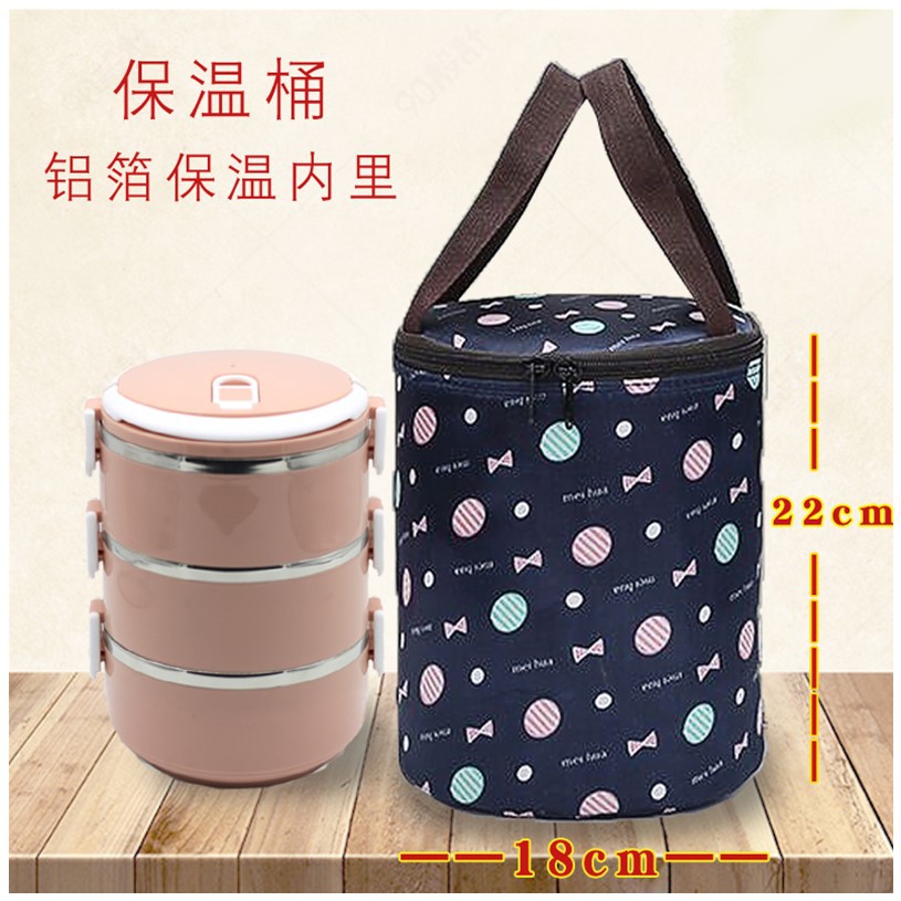 饭盒袋铝箔圆桶加厚保温圆形大容量防水手提袋便当包加厚桶牛津布