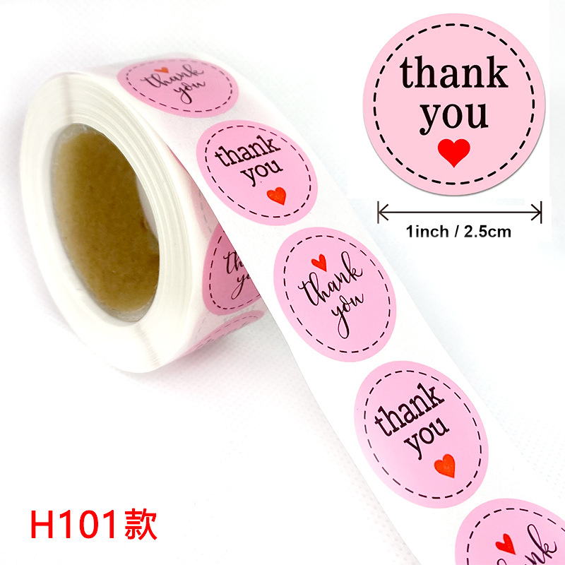 Foreign Trade Hot Sale Pink round Love Roll Pack Thank You Stickers Self-Adhesive Handmade Wedding Birthday Decoration Label