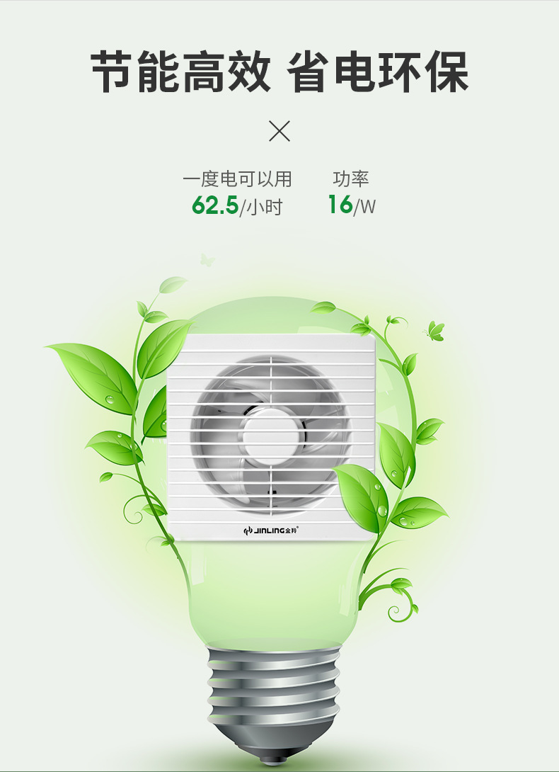 金羚排气扇6寸圆形玻璃窗厕所换气扇卫生间排风扇 apc15-2-30(b8)