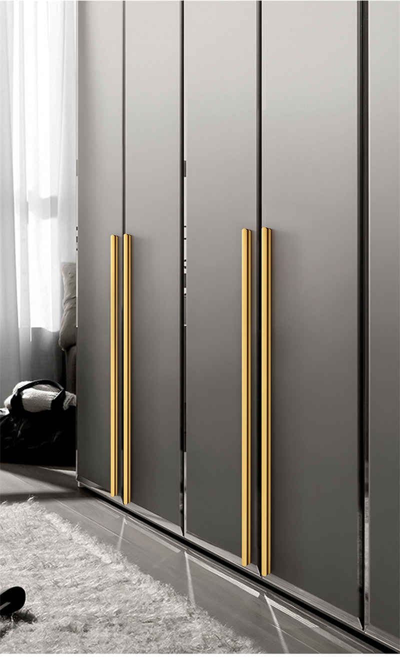 铝合金黑色加长衣柜柜子柜门拉手抽屉现代简约橱柜长款金色门把手