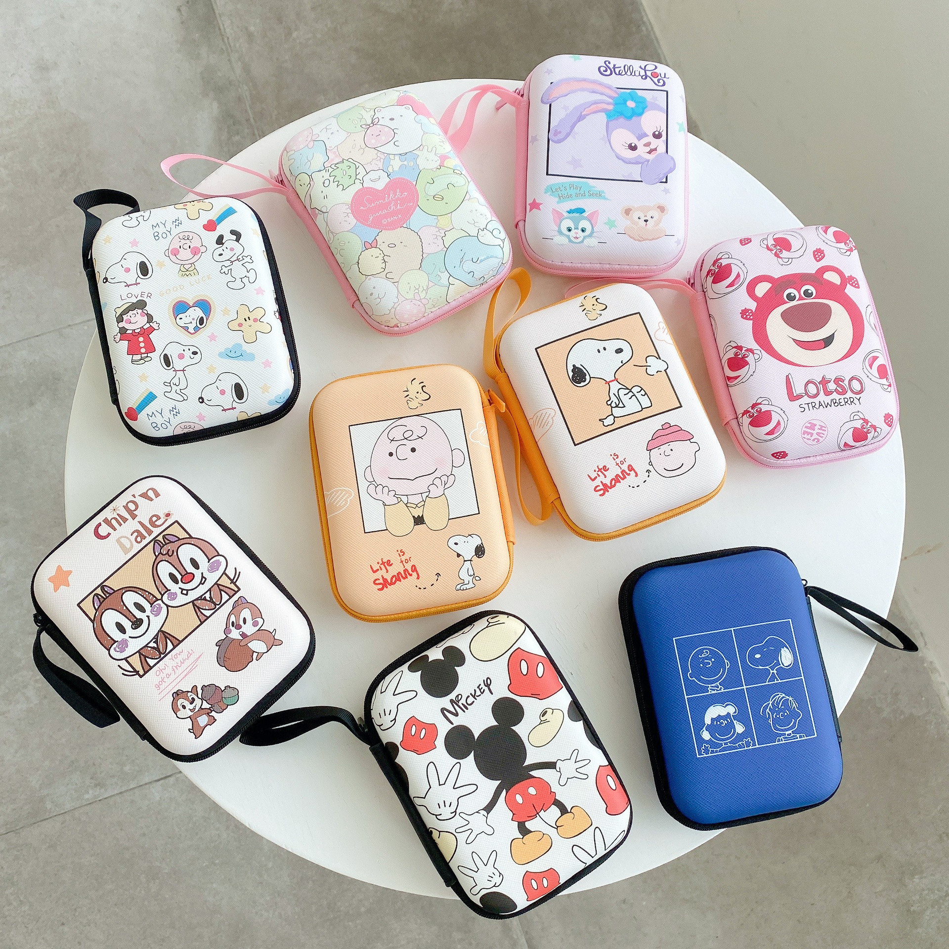 Cartoon Rectangular Headset Storage Bag Large Coin Purse Mobile Power Supply Charger Data Cable Long Wallet Storage Box